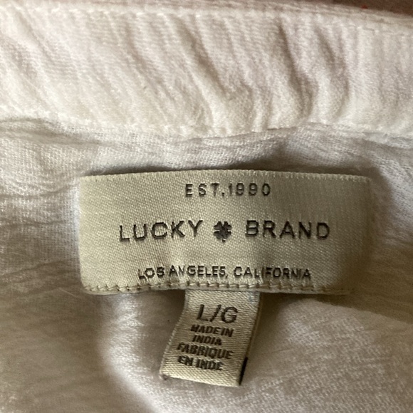 Lucky Brand Top Size Large white with red embroidery three-quarter sleeves. - Picture 5 of 5